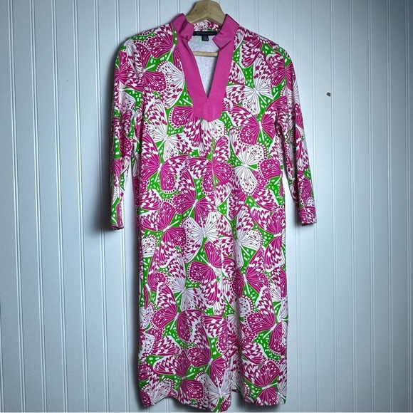 Brooks Brothers Ponte Stretch Floral 3/4 Sleeve Split Neck Dress XS Colorful - Picture 2 of 11